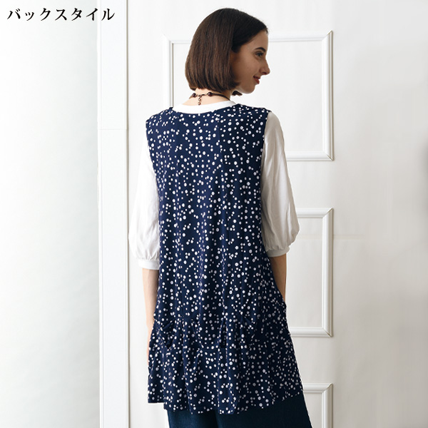 水玉柄ロング丈チュニック