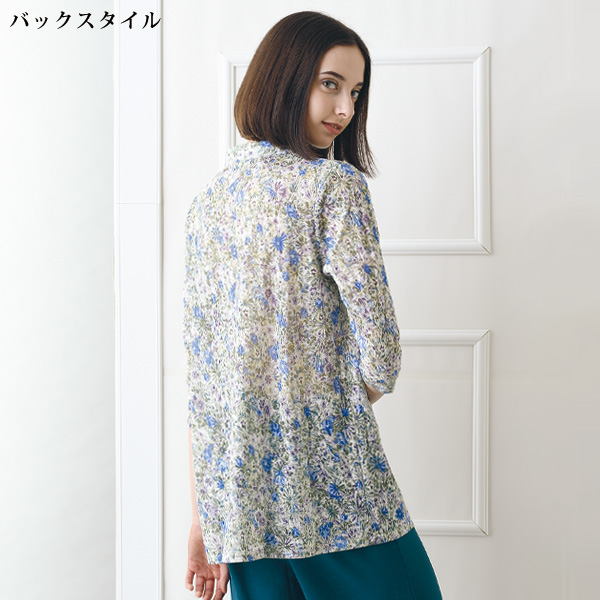 綿混小花柄ピンタックプルオーバー