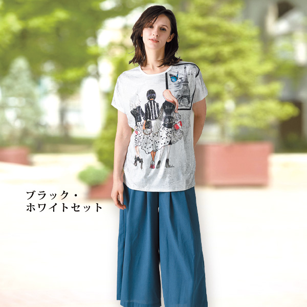 フレンチスリーブイラストTシャツ2色組