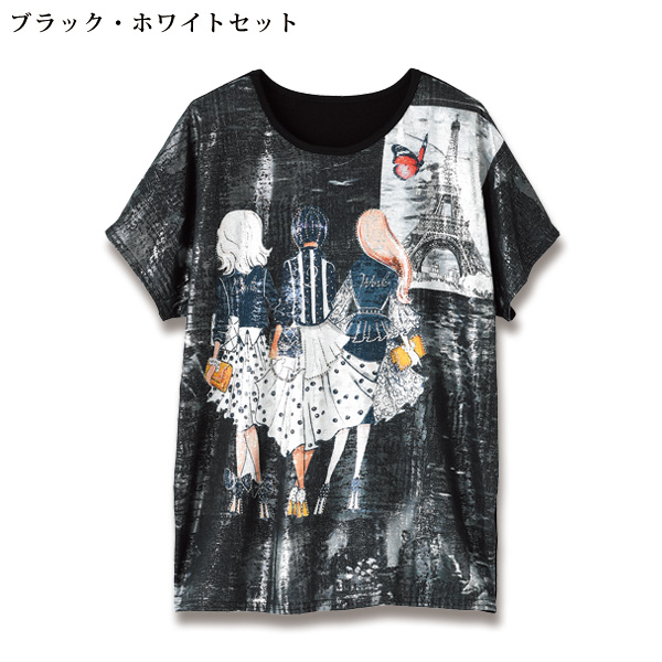 フレンチスリーブイラストTシャツ2色組