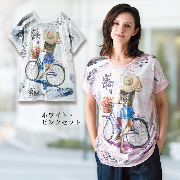 フレンチスリーブイラストTシャツ2色組