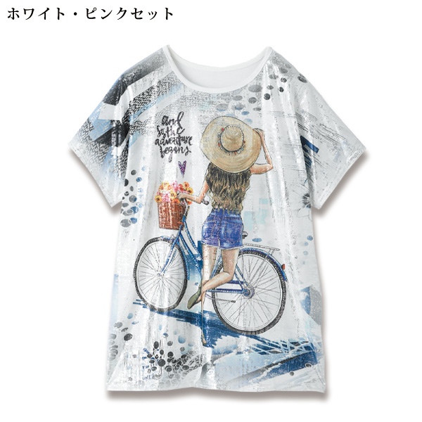 フレンチスリーブイラストTシャツ2色組