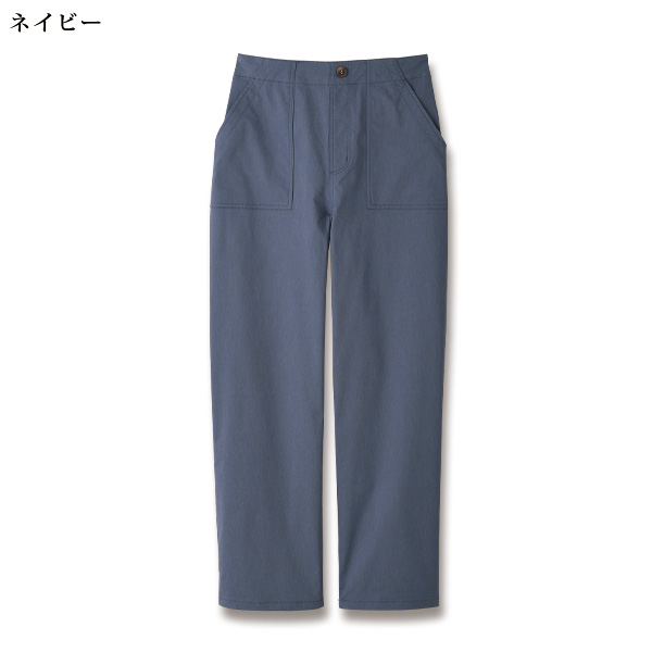 ハイストレッチ冷感 麻混ベイカーワイドストレートパンツ