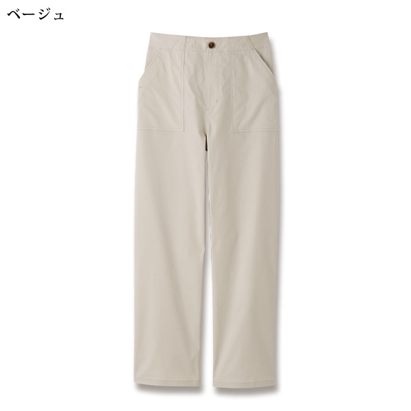 ハイストレッチ冷感 麻混ベイカーワイドストレートパンツ