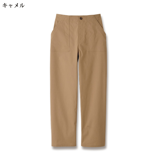 ハイストレッチ冷感 麻混ベイカーワイドストレートパンツ