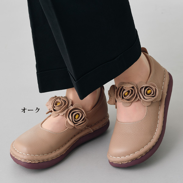 エスタシオン 牛革バラモチーフウォーキングシューズ Estacion