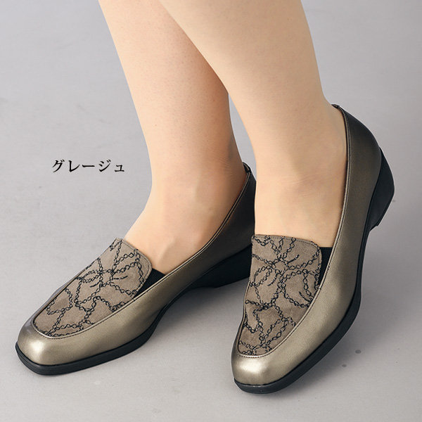 刺しゅう使いコンビ日本製スリッポンシューズ