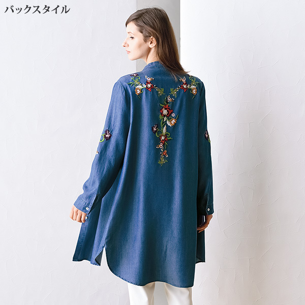 華やか刺しゅうデニムチュニック