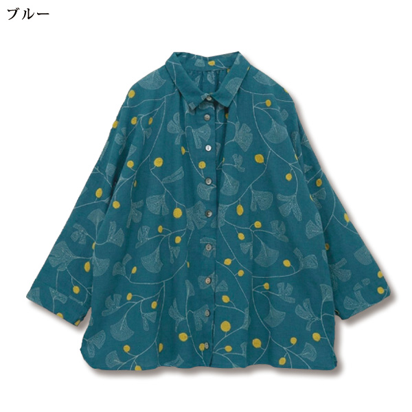 銀杏刺しゅうギャザーブラウス