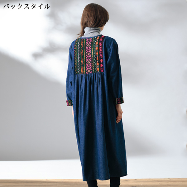エスニック刺しゅうデニムワンピース