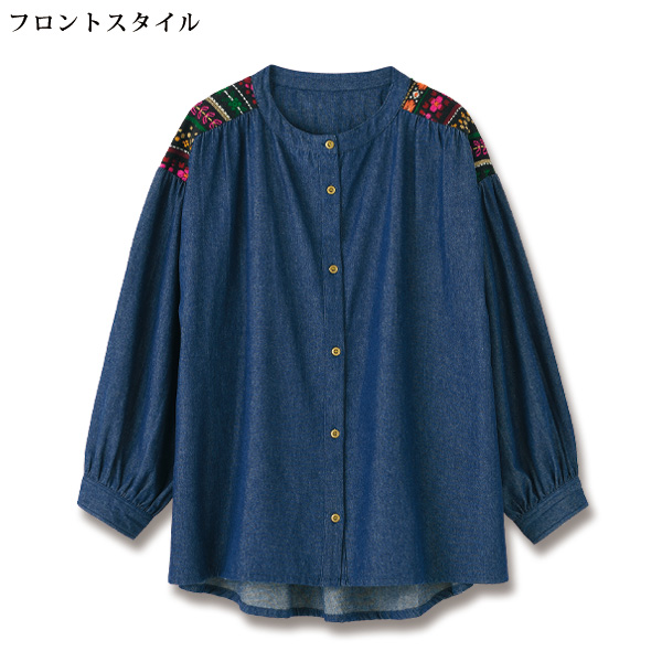 エスニック刺しゅうデニムブラウス