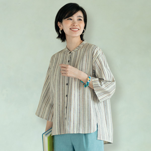 彩りストライプゆったりブラウス