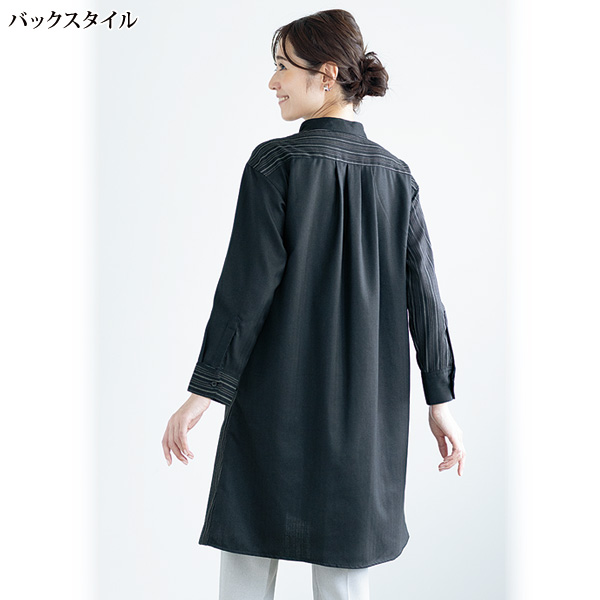 ストライプ切替え多ボタンシャツチュニック