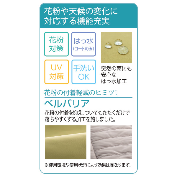 薄中わたキルトベスト付 3WAY 花粉・撥水効果コート ◎
