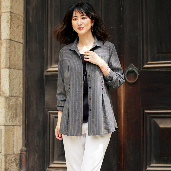 ストライプ切替シャツジャケット◎☆ | 京都通販ミセスのファッション