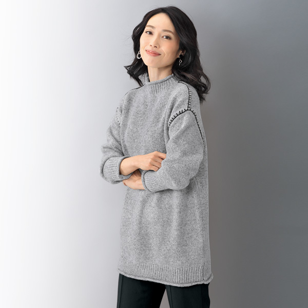 ステッチ使い杢調ロングセーター◎