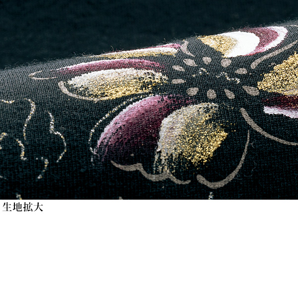 京風手描きプリントＴシャツ黒（Ｄ柄）◎