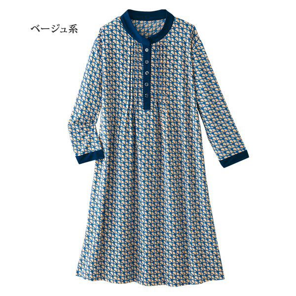 ピンタック七分袖プリントチュニックプルオーバー◎ | 京都通販