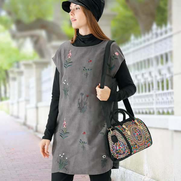 華やか刺しゅう2WAYボストン手提げバッグ◎