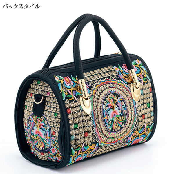 華やか刺しゅう2WAYボストン手提げバッグ◎