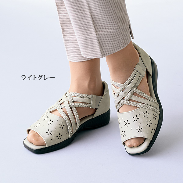 花モチーフパンチング クロスデザインサマーシューズ
