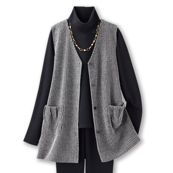 裏地付デザインロングベスト