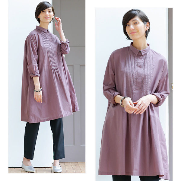 小さい襟が上品なシャツチュニックワンピース◎ | 京都通販ミセスの