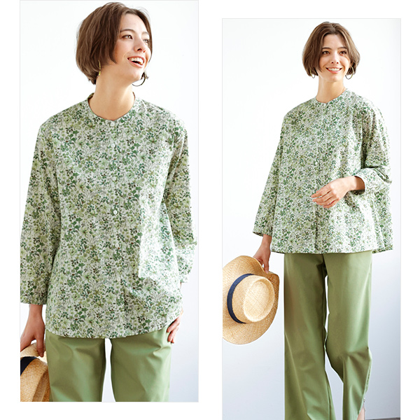 ボタニカルプリントコットンシャツ