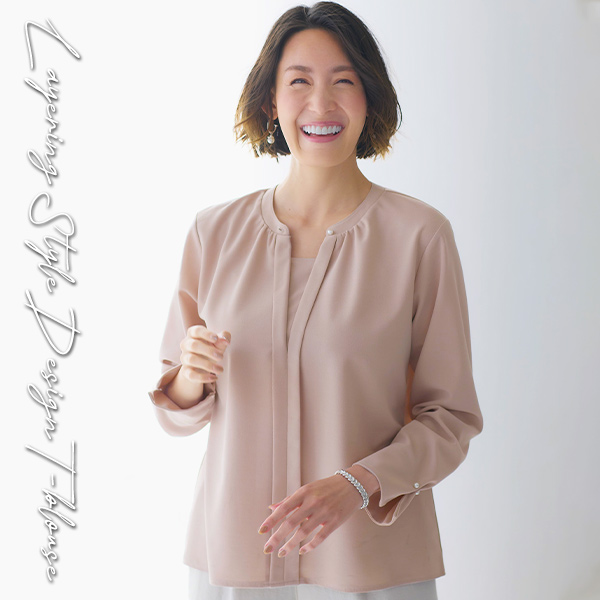 重ね着風デザイン「Ｔブラウス」ー