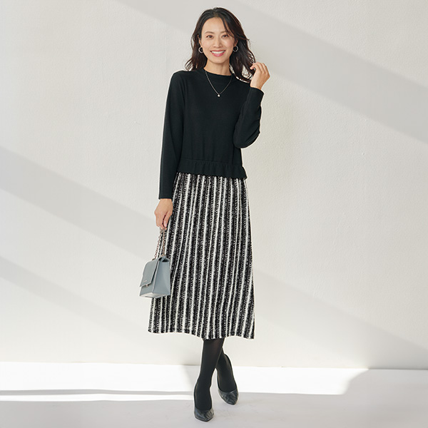 ツイード調素材ドッキングワンピース | 京都通販ミセスのファッション