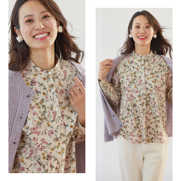 日本製小花柄ブラウス