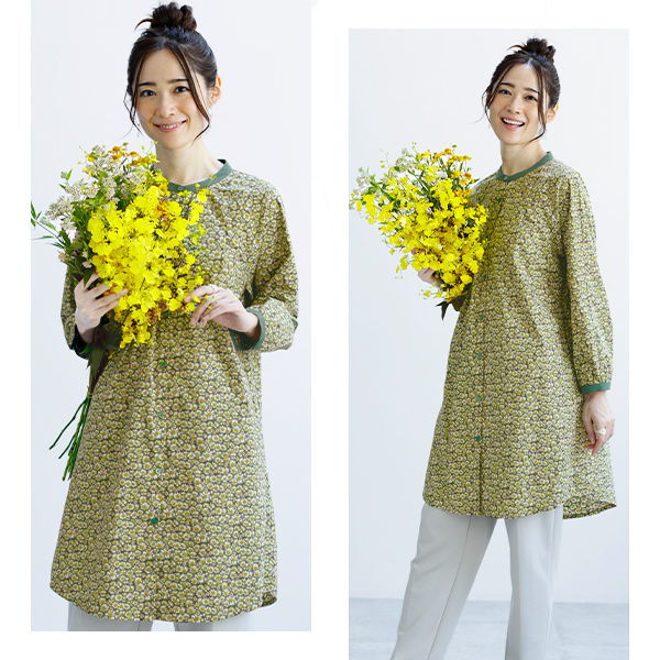 ポイント配色フラワープリント シャツチュニック