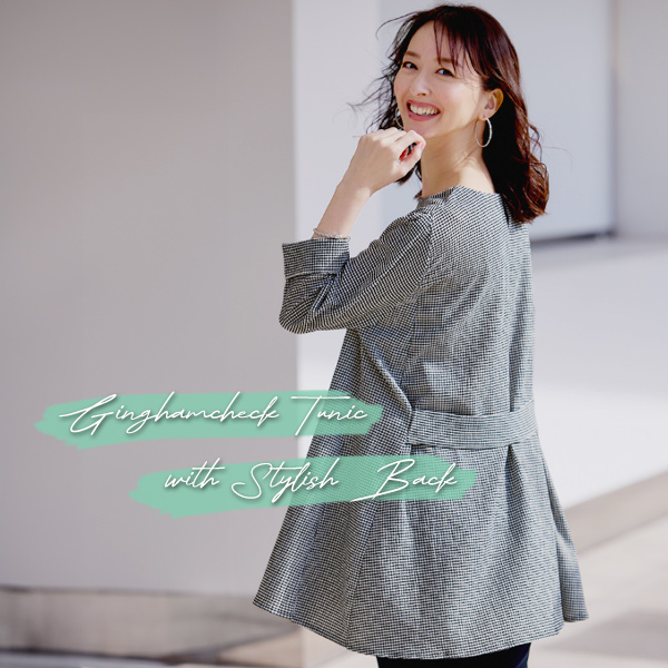 ギンガムチェック カットソーチュニック 大きいサイズ M L LL 3L