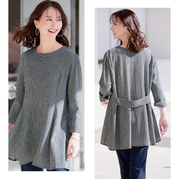 ギンガムチェック カットソーチュニック 大きいサイズ M L LL 3L