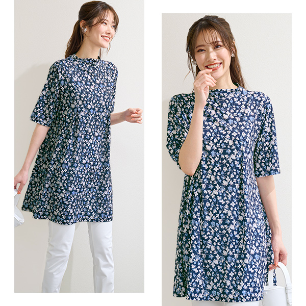 小花プリントカットソーチュニック