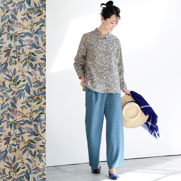リーフプリントコットンシャツ