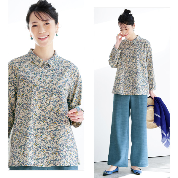 リーフプリントコットンシャツ