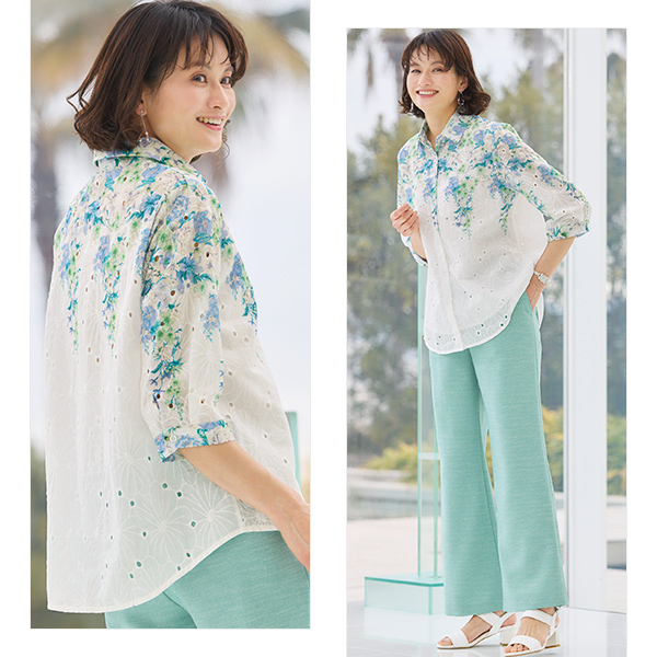 パネルフラワープリント 総刺しゅうブラウス