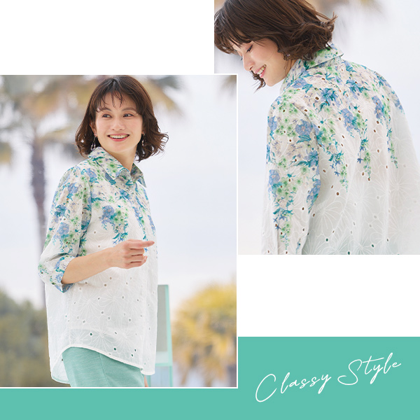 パネルフラワープリント総刺しゅうブラウス