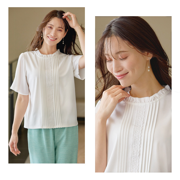 レース＆ピンタックブラウス 大きいサイズ M L LL 3L