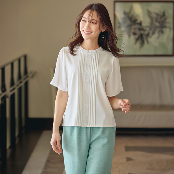 レース＆ピンタックブラウス 大きいサイズ M L LL 3L