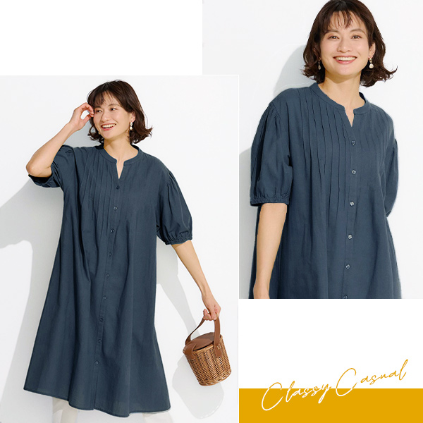 胸元ピンタックコットンワンピース