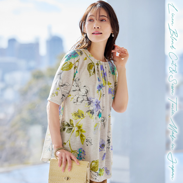 日本製麻混カットソーチュニック