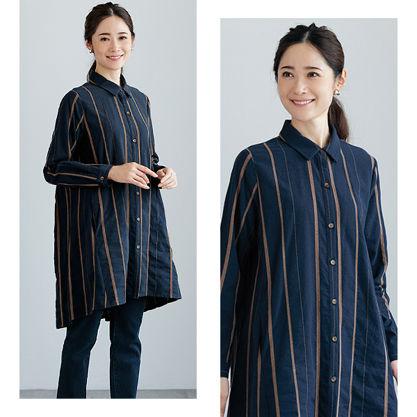 縞織ジャカードシャツチュニック