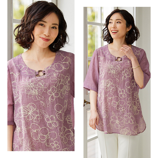 リング使い綿チュニックブラウス ◎