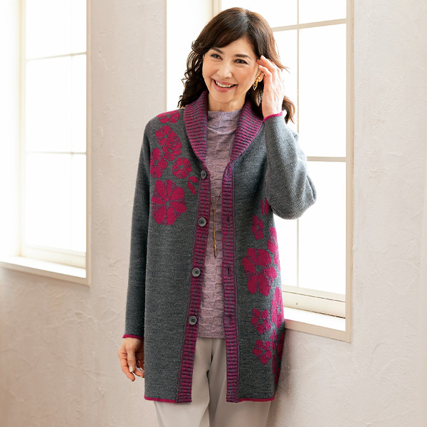 リバーシブル配色ジャカードニットジャケット◎