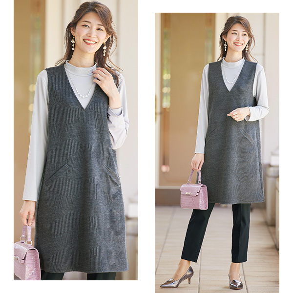 杢調ジャカードカットソージャンパードレス ◎