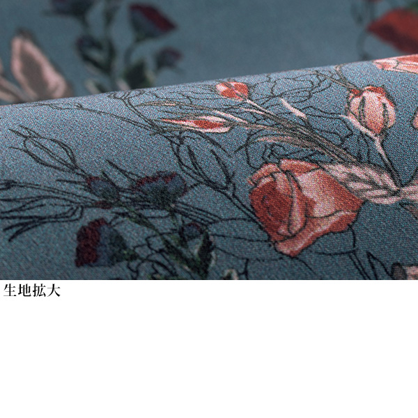 バンドカラー総柄プリントワンピース