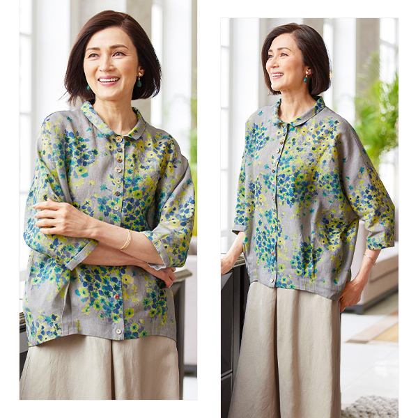 綿麻プリントドルマンブラウス◎