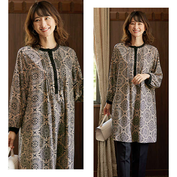 配色使いピンタックデザインチュニック◎ | 京都通販ミセスの